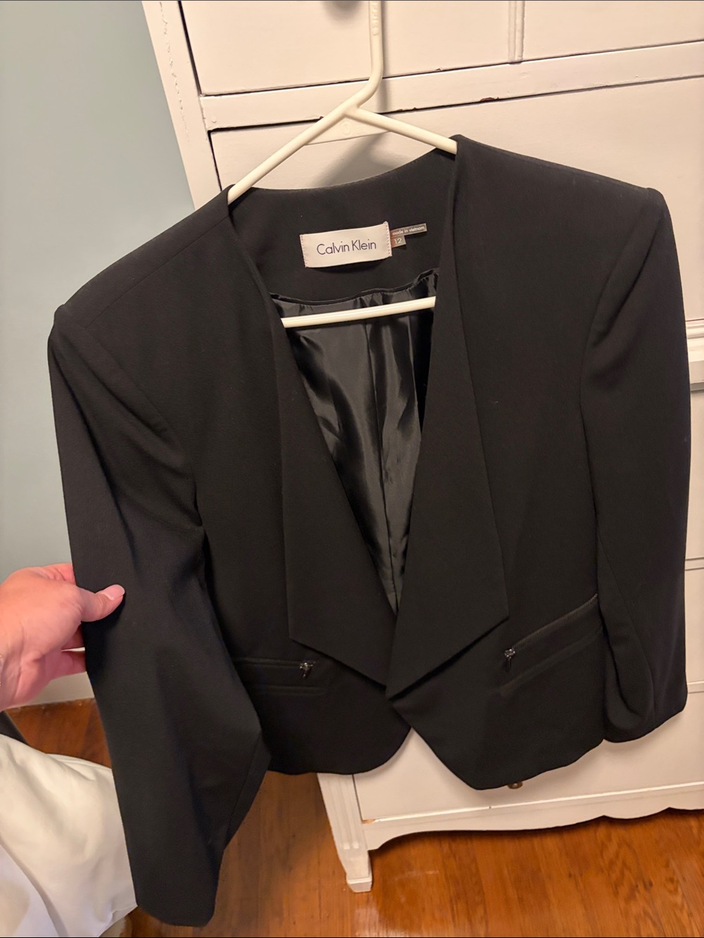 Calvin Klein Black Cropped Open-Front Blazer